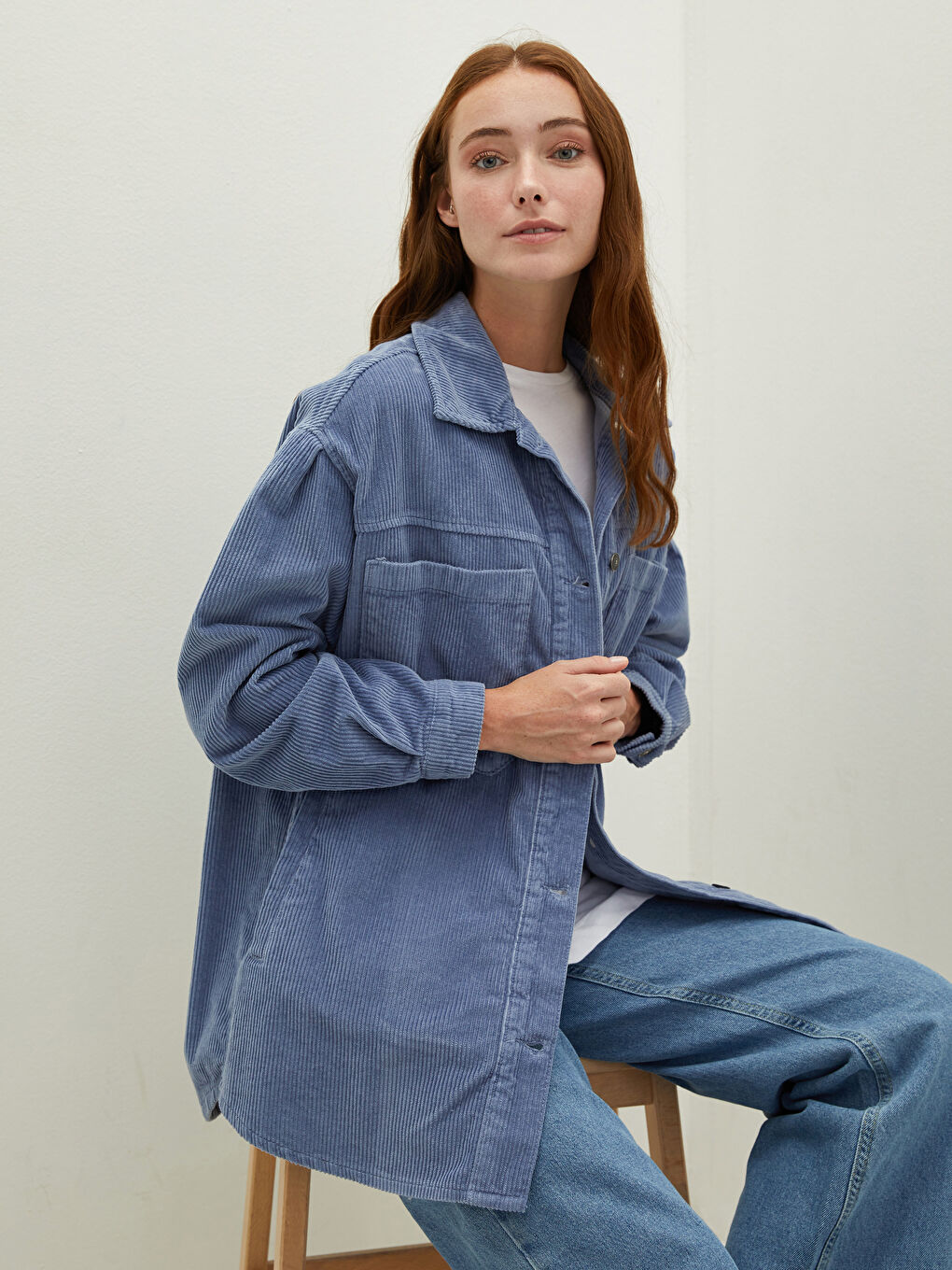 Shirt Collar Straight Pocket Detailed Long Sleeve Cotton Slim Coat