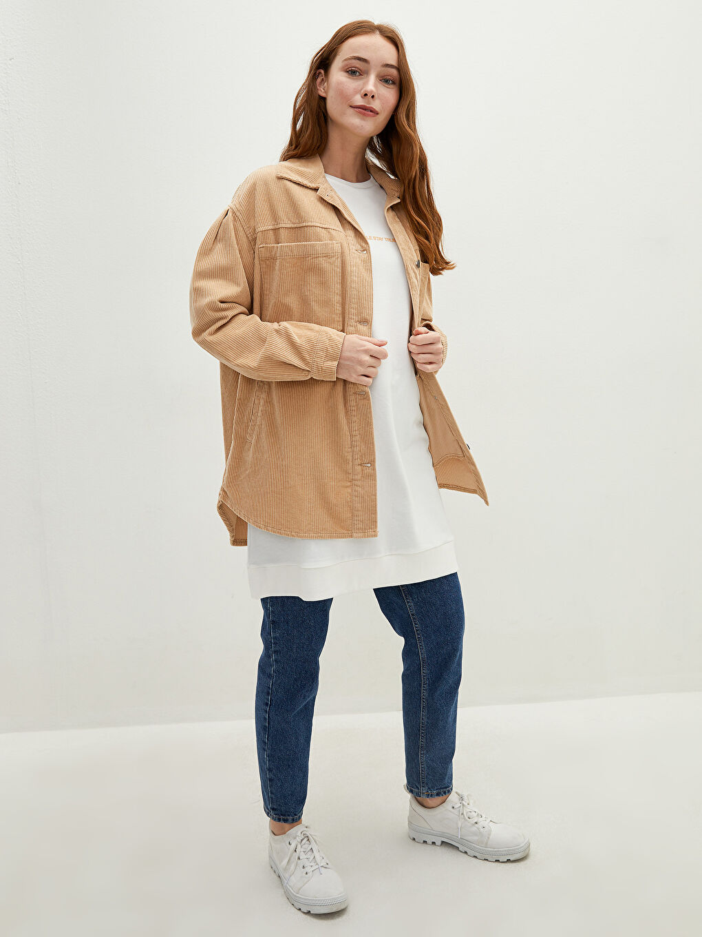 Shirt Collar Straight Pocket Detailed Long Sleeve Cotton Slim Coat-3