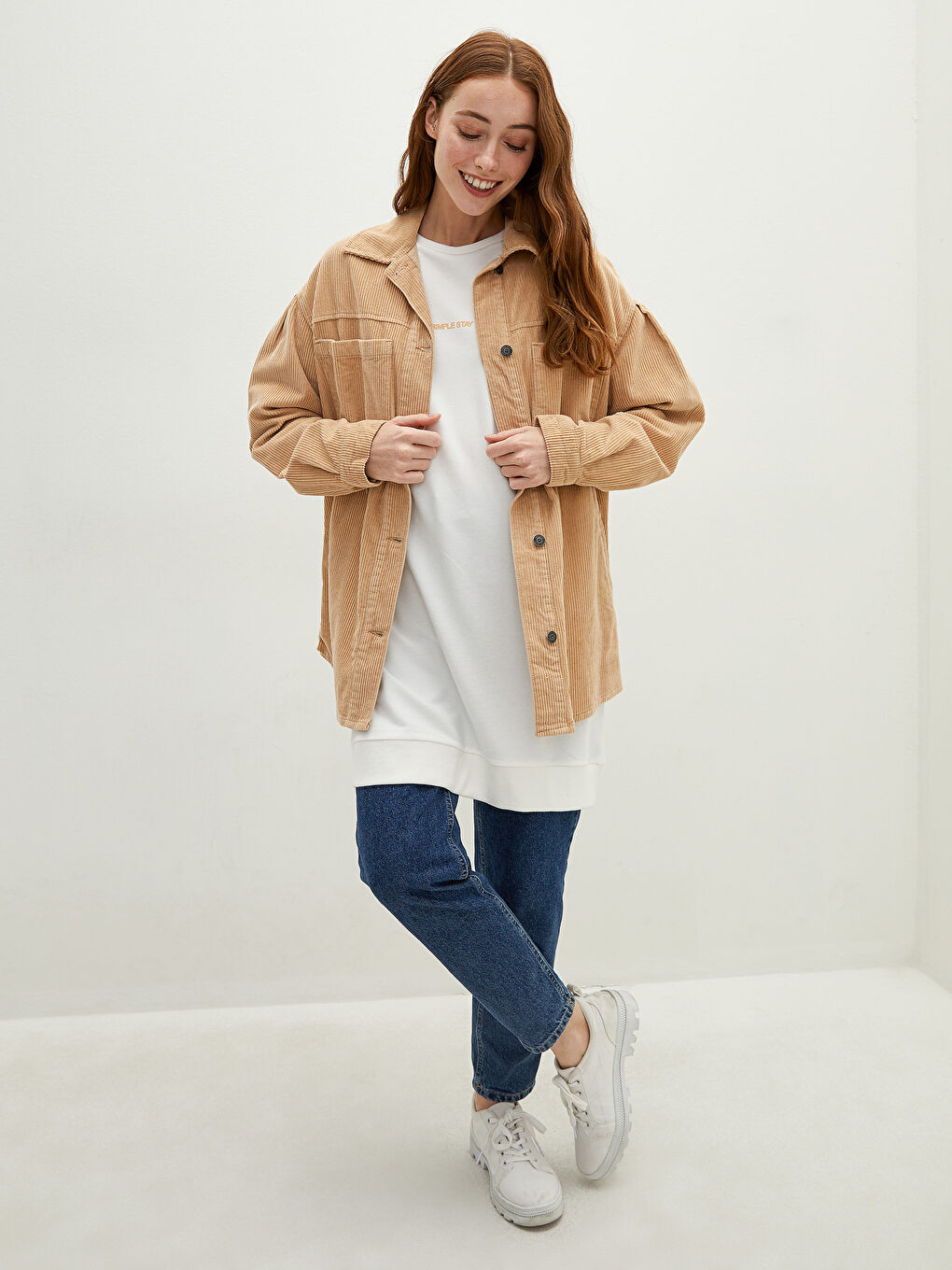 Shirt Collar Straight Pocket Detailed Long Sleeve Cotton Slim Coat-5
