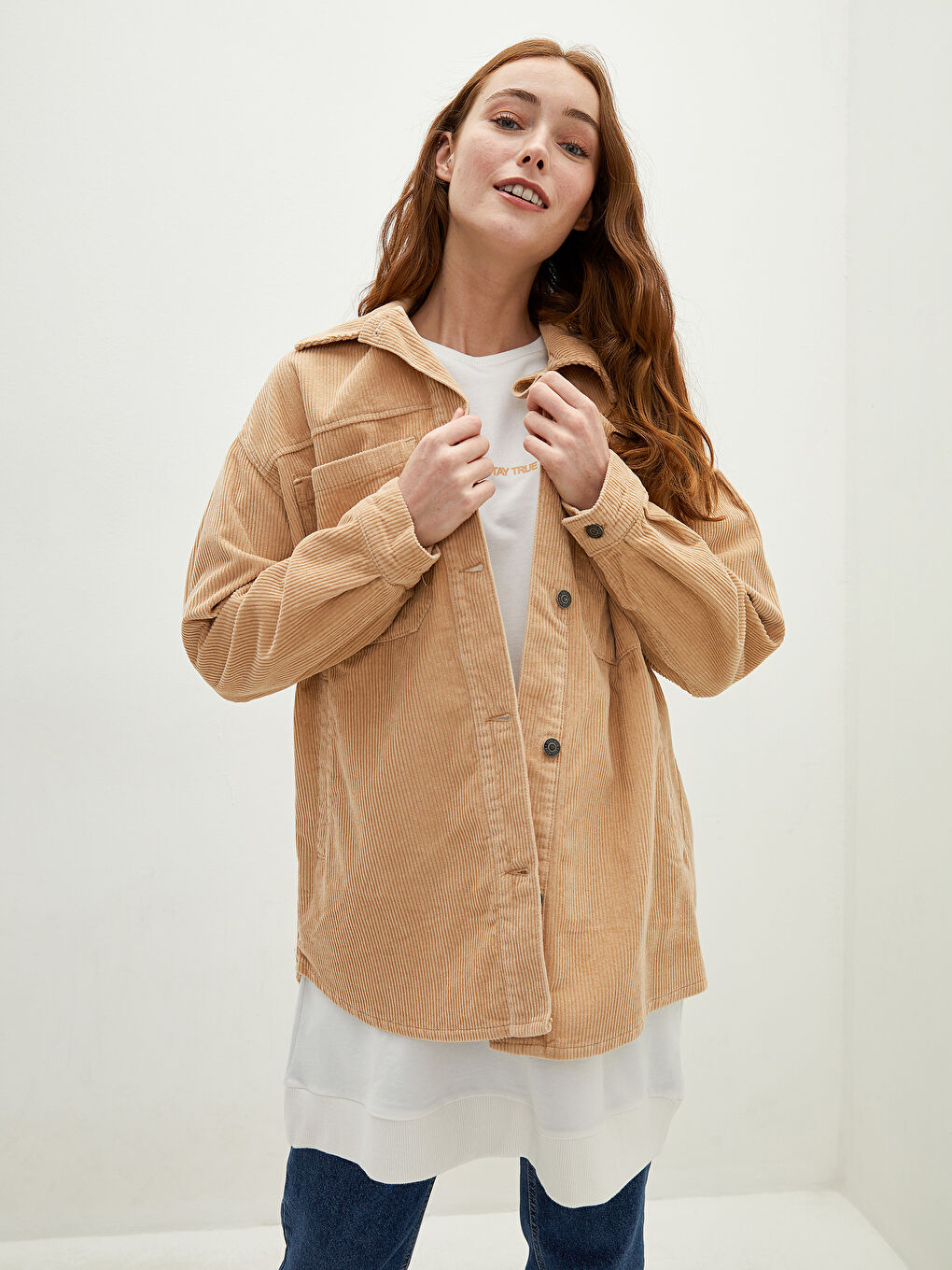 Shirt Collar Straight Pocket Detailed Long Sleeve Cotton Slim Coat-1