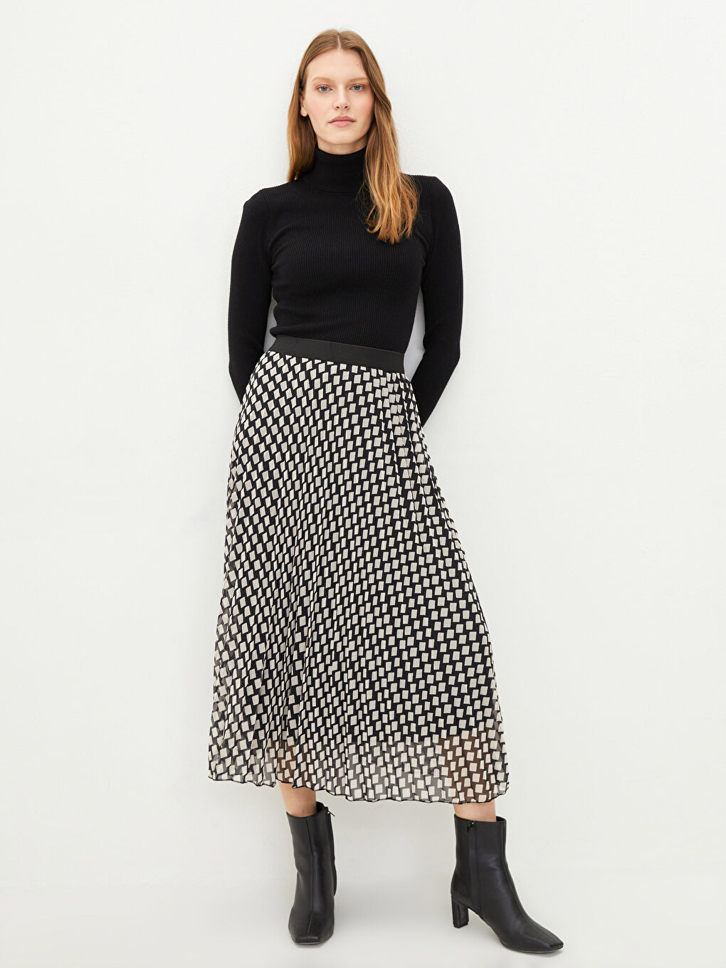 Jupe Plissée en Tissu Chiffon Imprimé à Taille Élastiquée pour Femmes