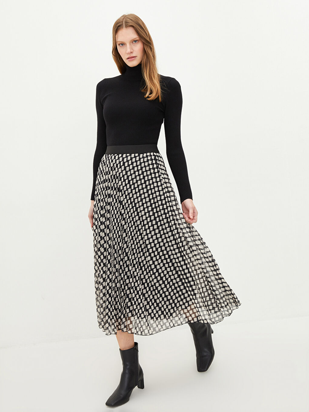 Jupe Plissée en Tissu Chiffon Imprimé à Taille Élastiquée pour Femmes-1