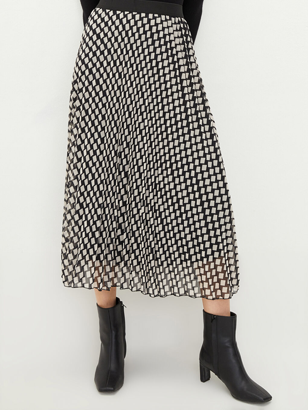 Jupe Plissée en Tissu Chiffon Imprimé à Taille Élastiquée pour Femmes-3