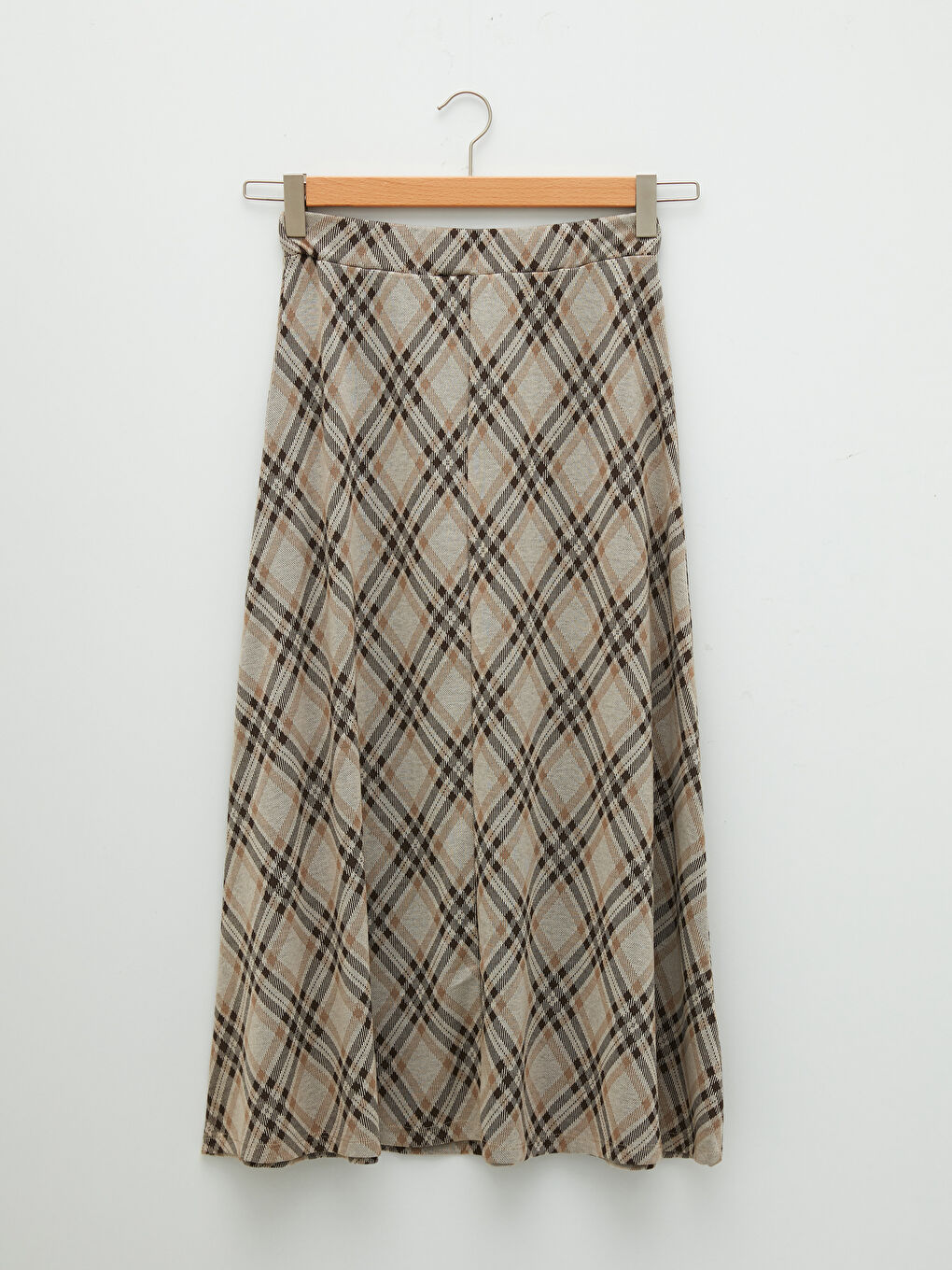 Elastic Waist Plaid A Cut Ponte Fabric Women's Skirt-6