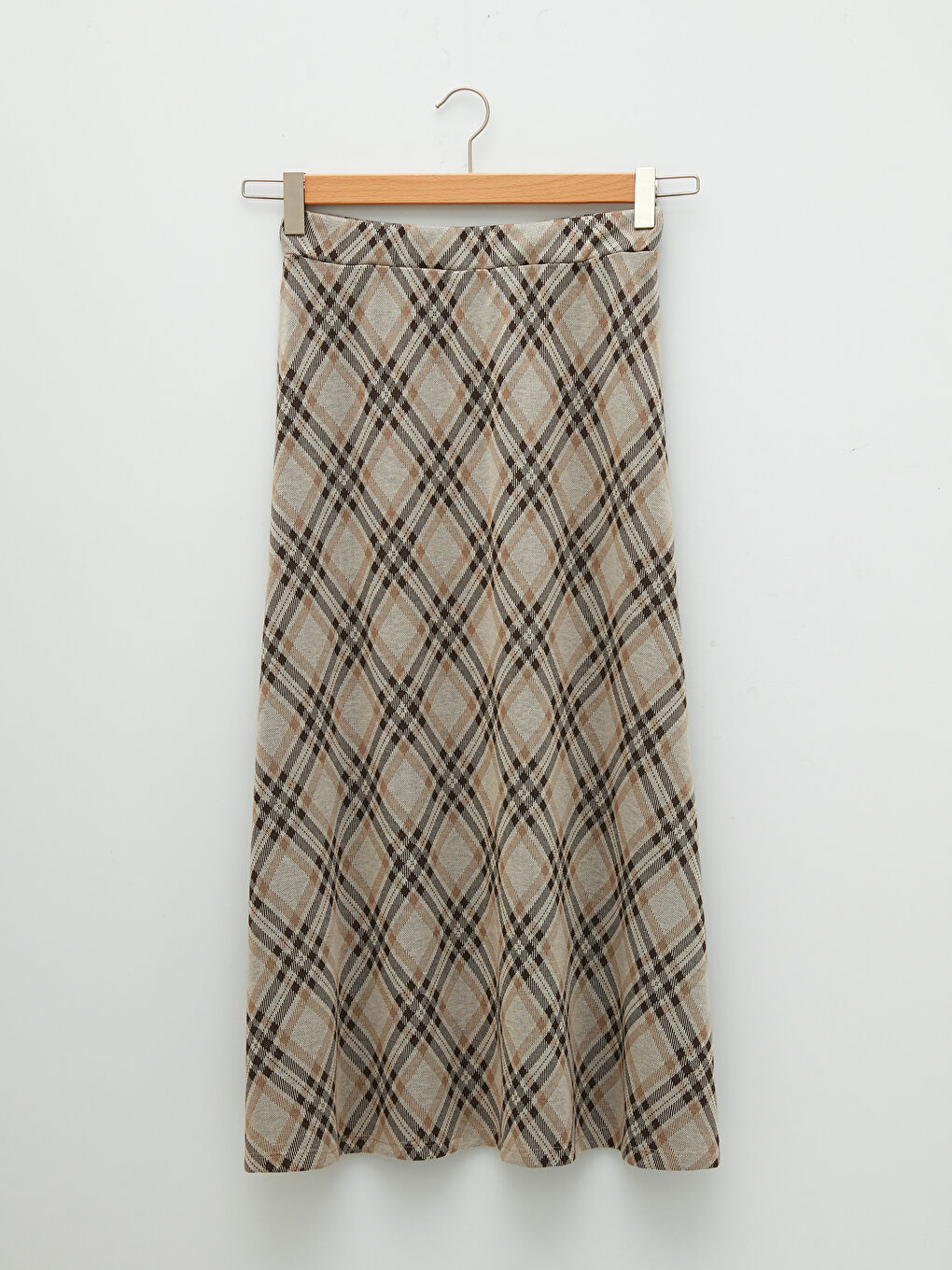 Elastic Waist Plaid A Cut Ponte Fabric Women's Skirt-7