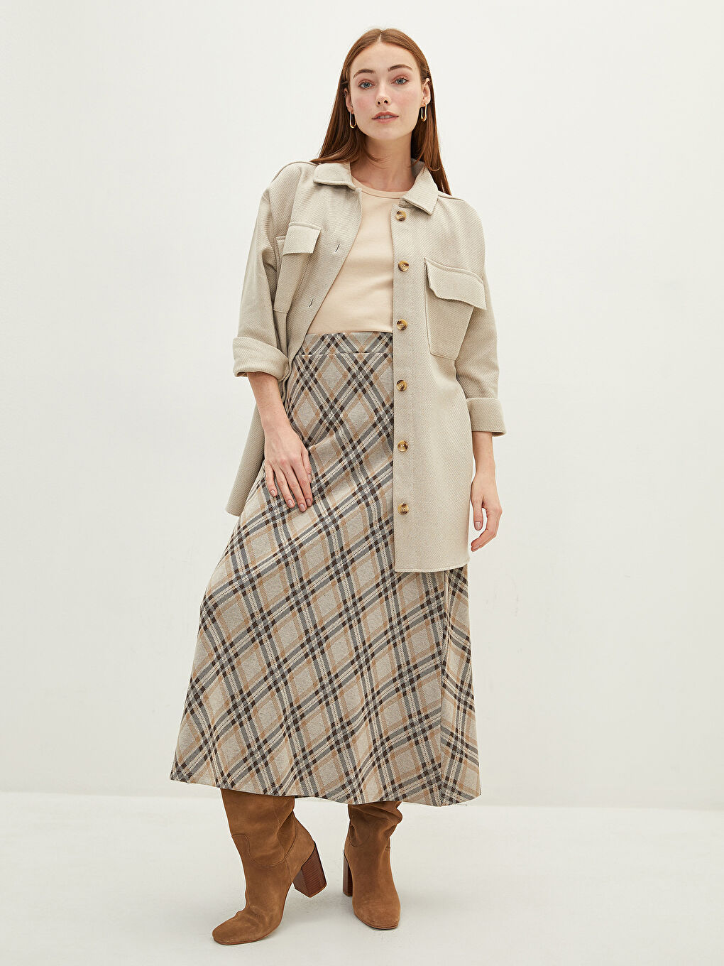 Elastic Waist Plaid A Cut Ponte Fabric Women's Skirt