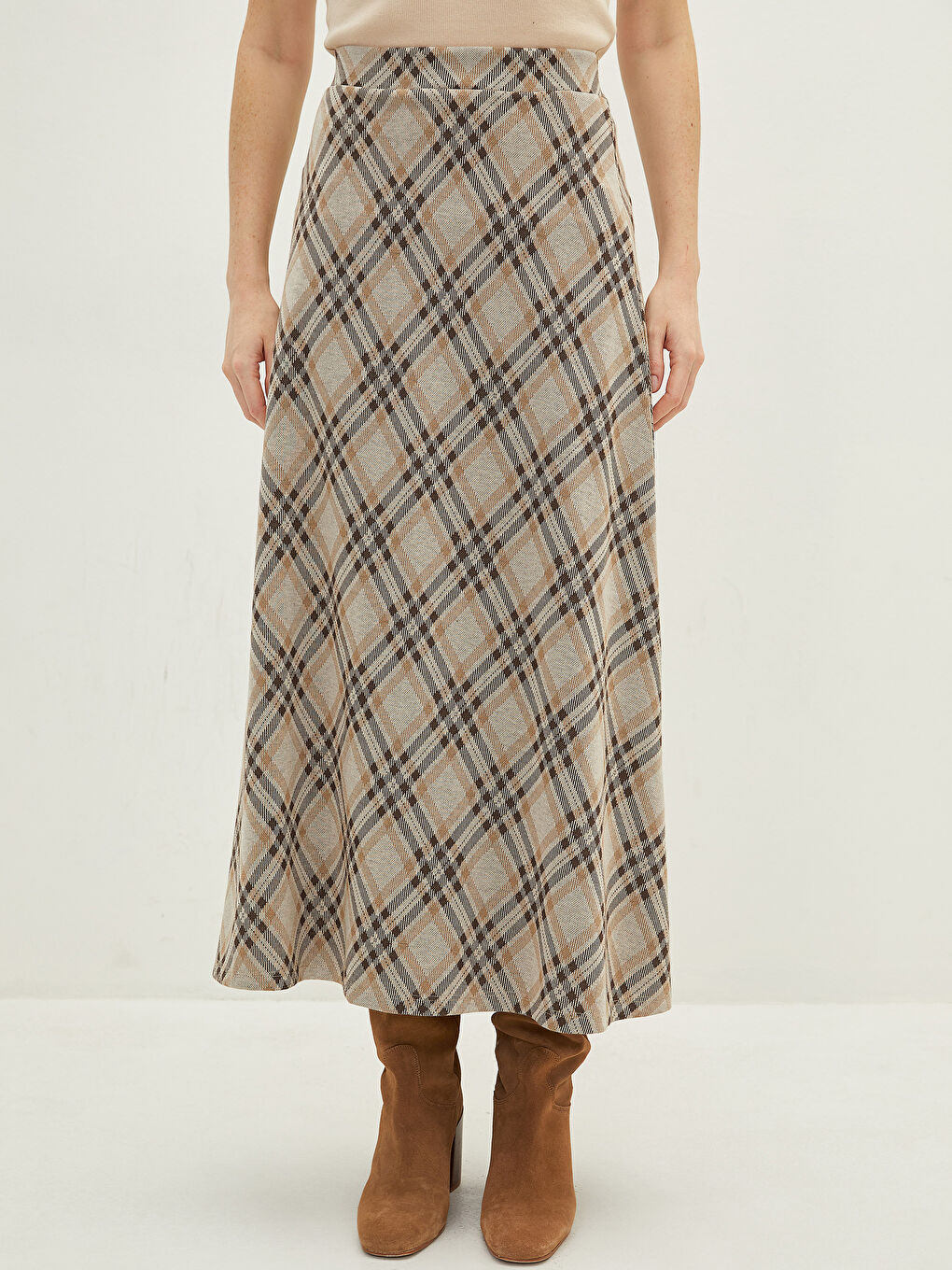 Elastic Waist Plaid A Cut Ponte Fabric Women's Skirt-4