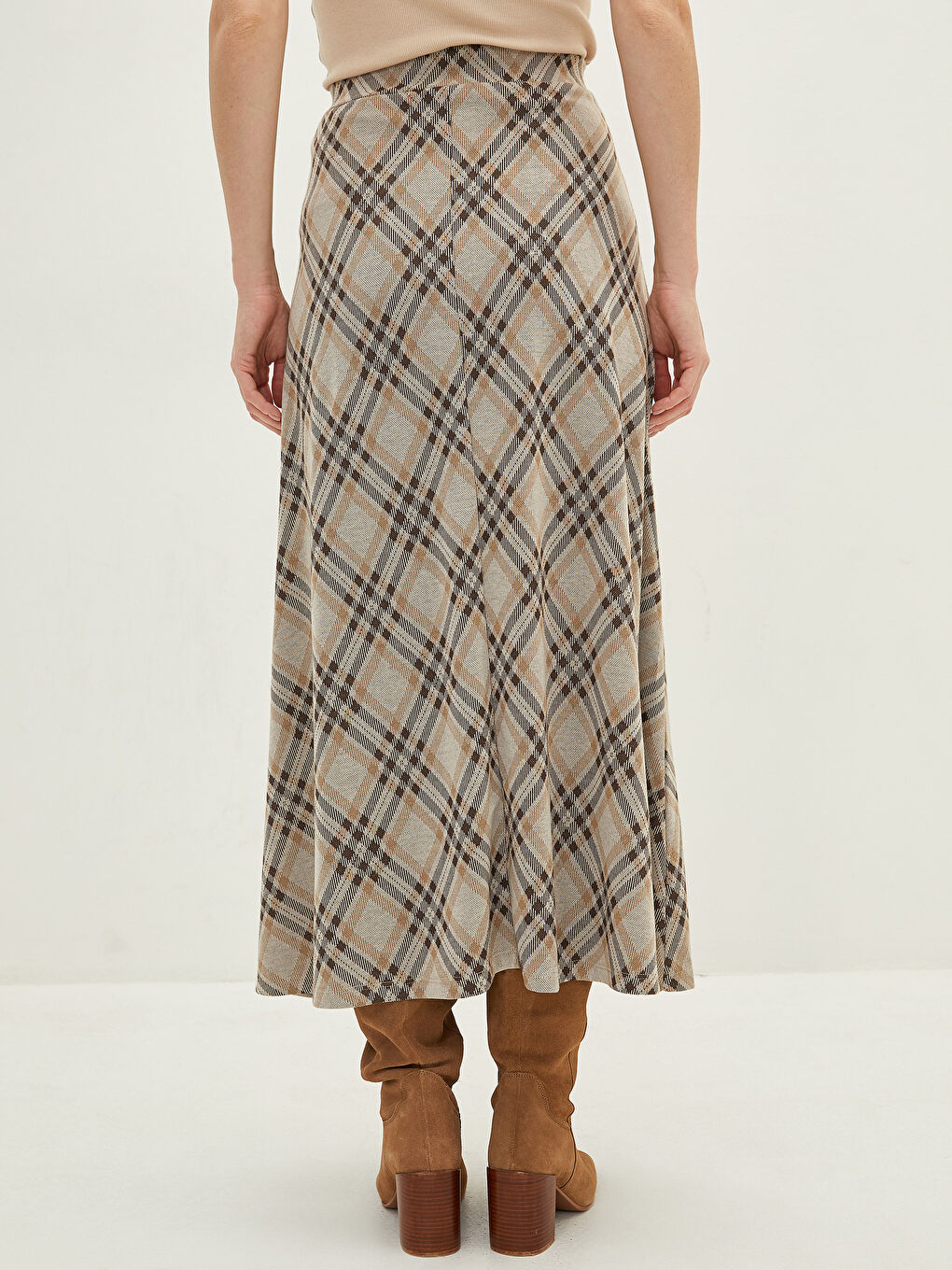 Elastic Waist Plaid A Cut Ponte Fabric Women's Skirt-5