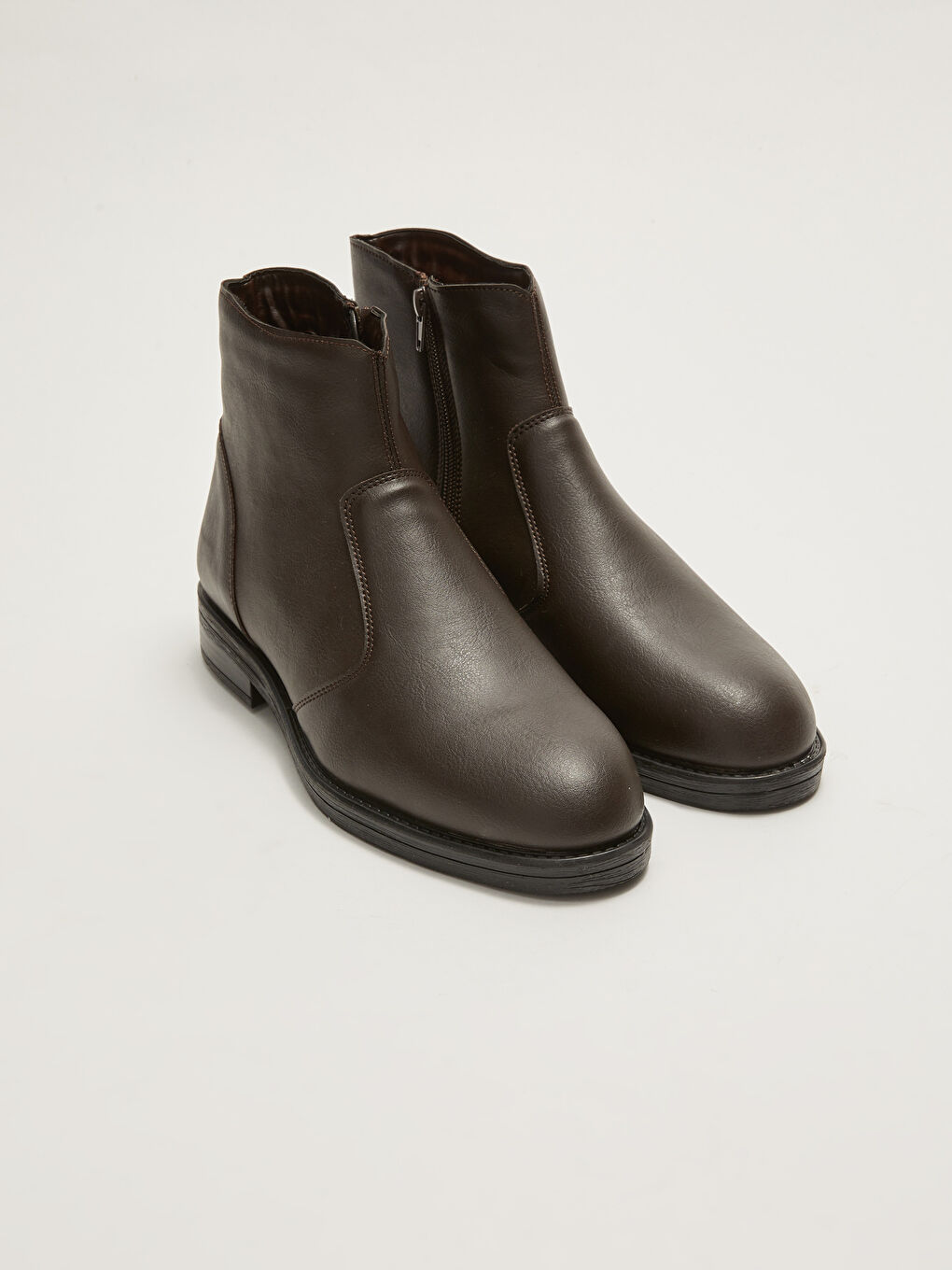 Kahverengi Deri Görünümlü Fermuarlı Erkek Bot