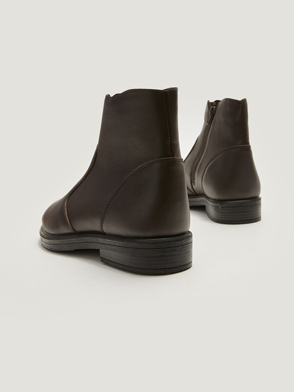 Kahverengi Deri Görünümlü Fermuarlı Erkek Bot-4