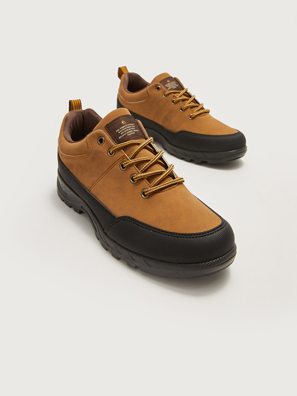 Bej Deri Görünümlü Bağcıklı Trekking Ayakkabı-2