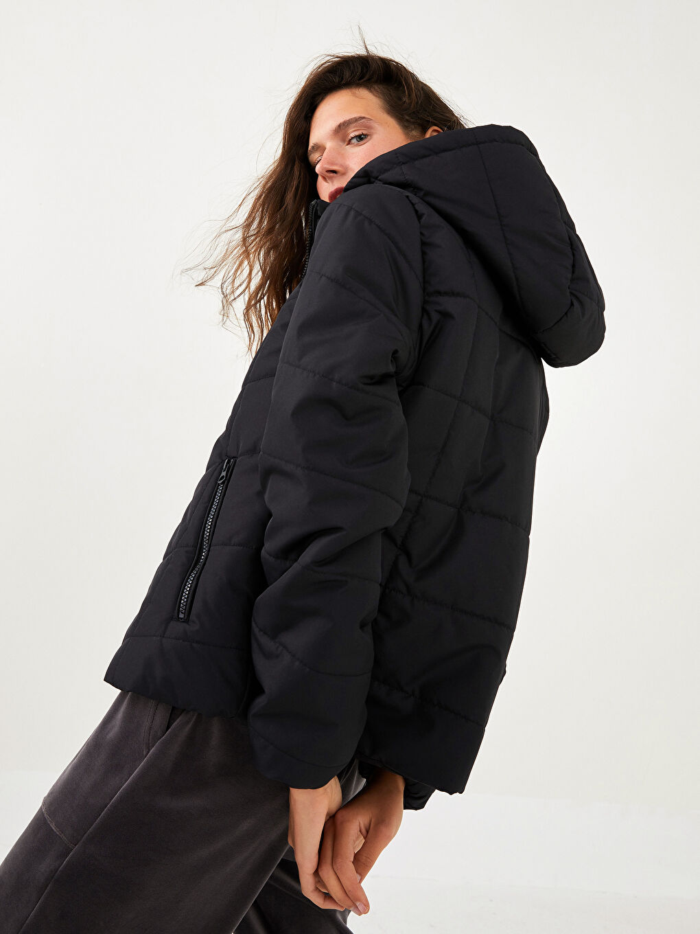 XSIDE Mit Kapuze Reißverschluss Langarm Mantel für Damen -W1AK33Z8-CVL