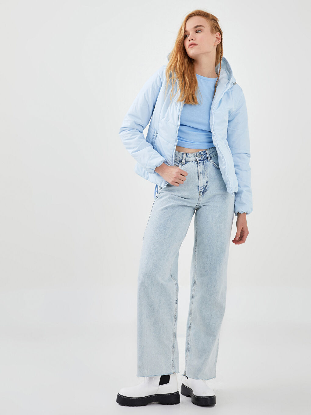 Палто за жени с качулка, закопчаване с цип и дълъг ръкав-3