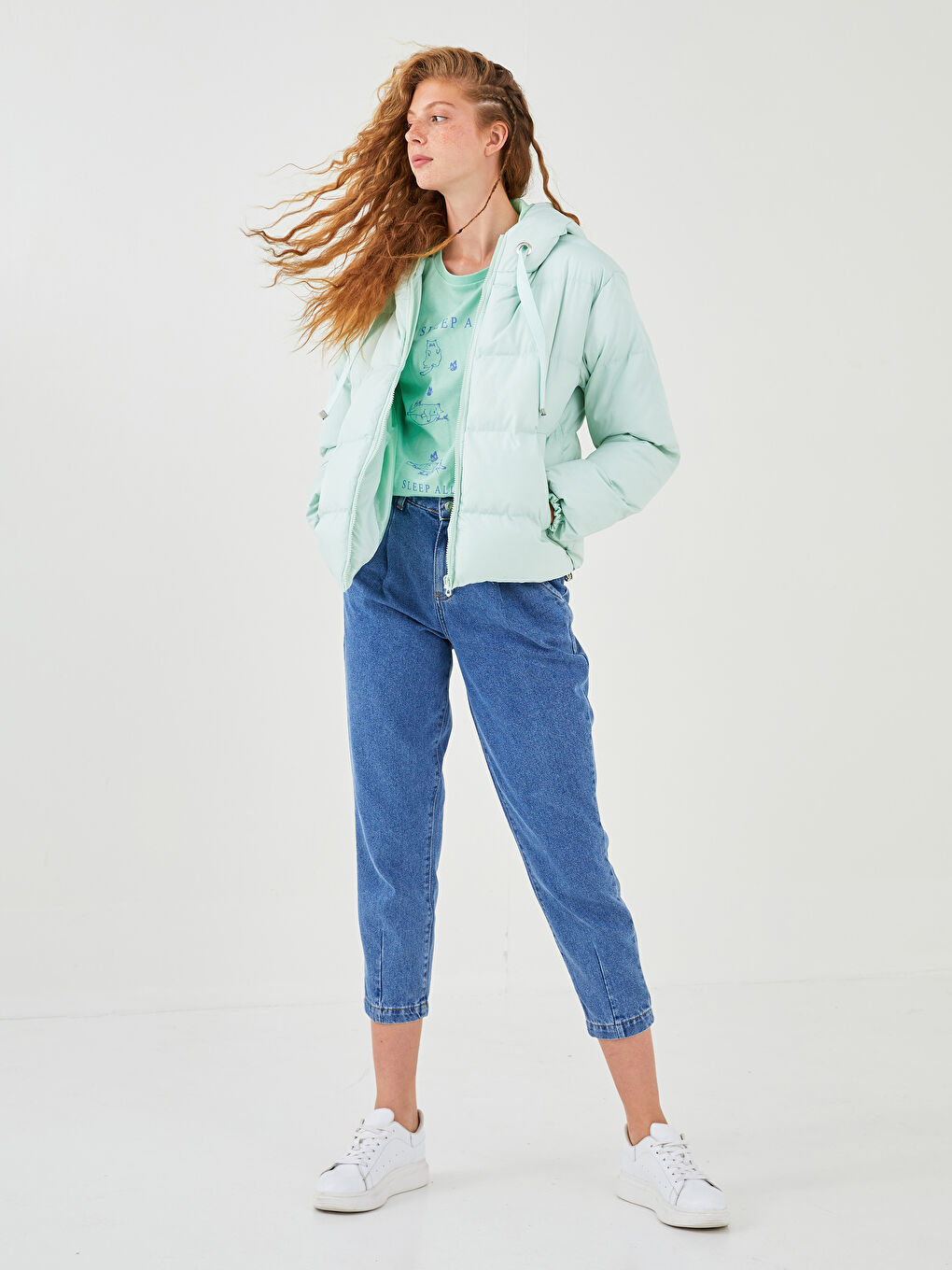 Geacă Matlasată cu Glugă, Mânecă Lungă și Închidere cu Fermoar-9