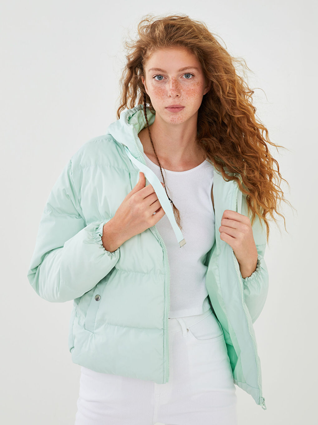 Geacă Matlasată cu Glugă, Mânecă Lungă și Închidere cu Fermoar-8