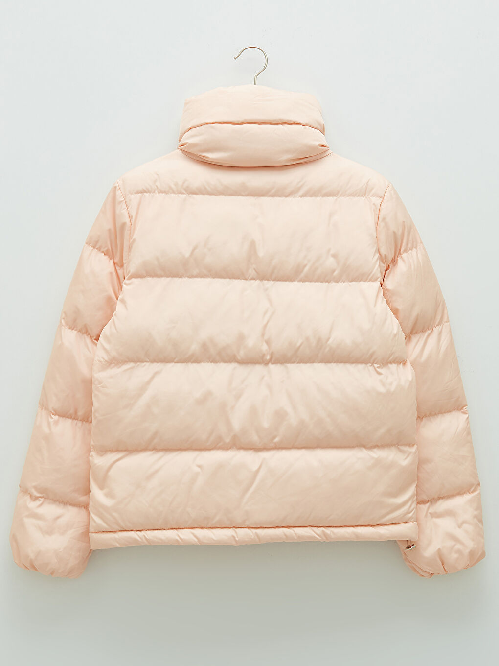 Pembe Dik Yaka Fermuarlı Uzun Kollu Kadın Şişme Mont-8