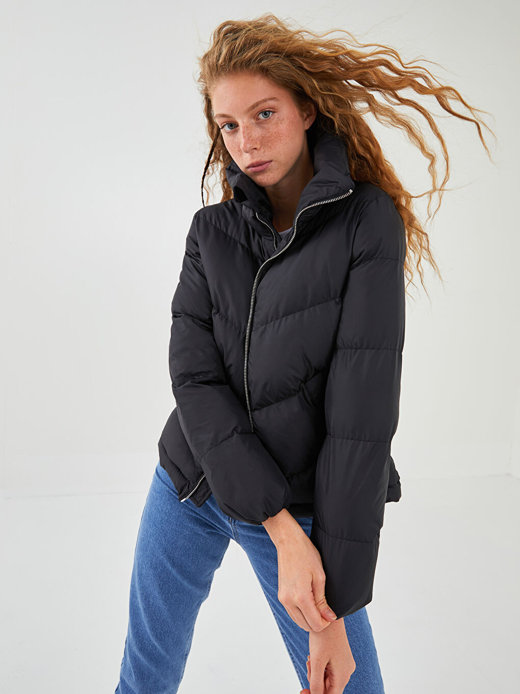 PEAK■Women Silky Stand-Neck Long Down Jacket■送料込 YUNZSXJY Women's Winter Solid Color Stand-Up Collar Padded