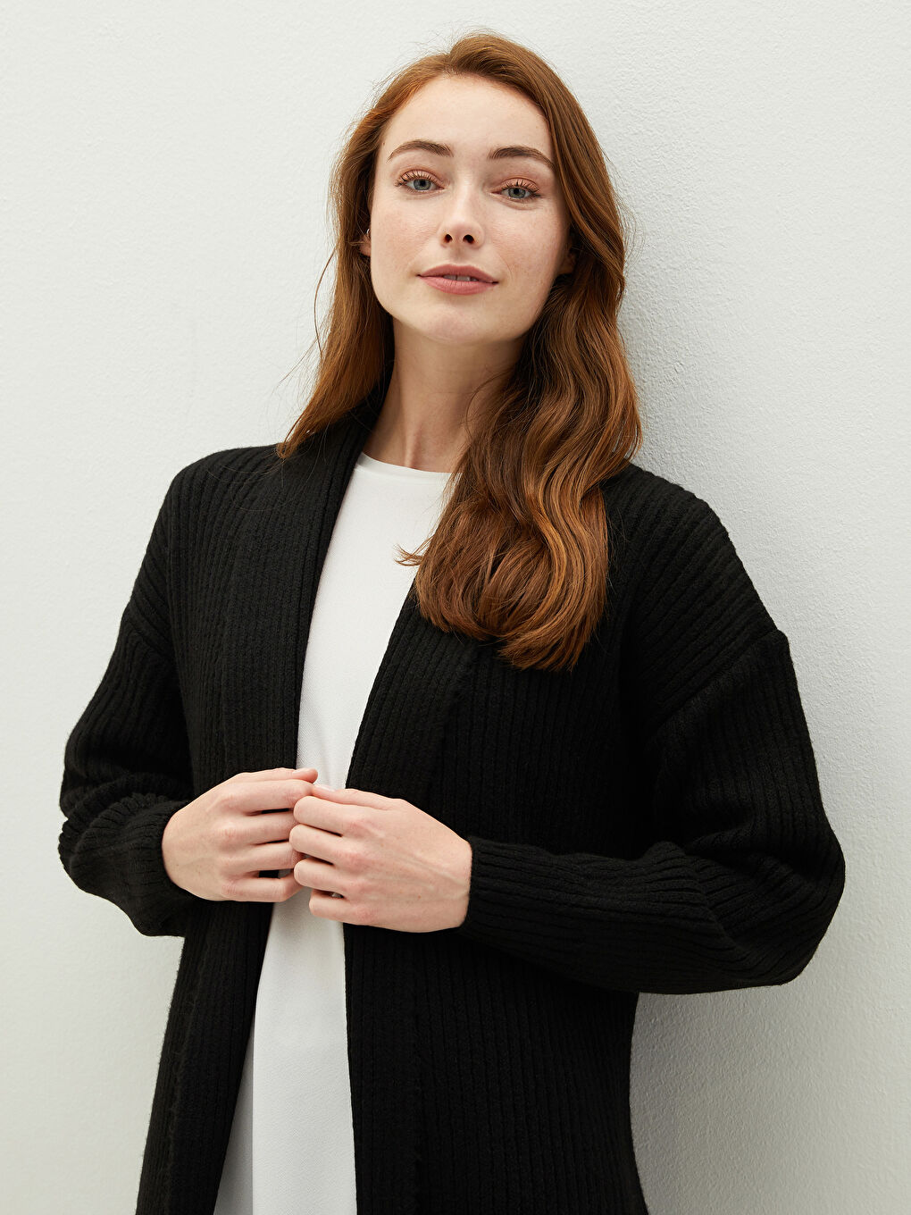 Shawl Collar Plain Long Sleeve Women's Knitwear Cardigan-2