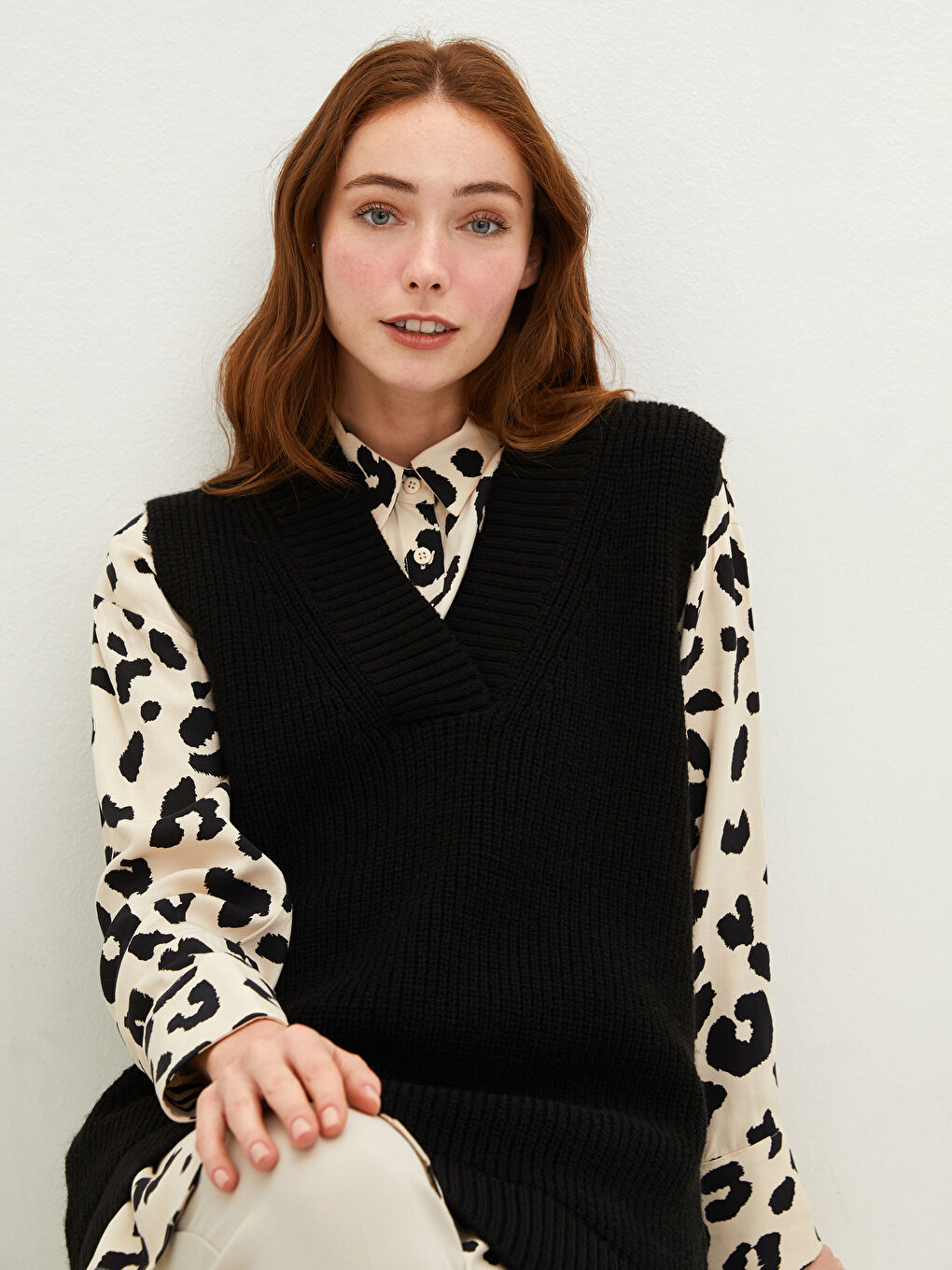 Ženski V-izrez Bez rukava Jednostavan Trikotažni Džemper Prsluk-3