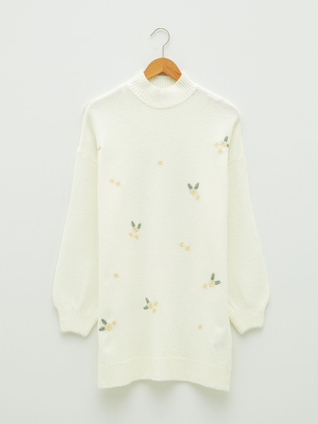 Half Turtleneck Floral Embroidered Long Sleeve Women's Knitwear Tunic-6