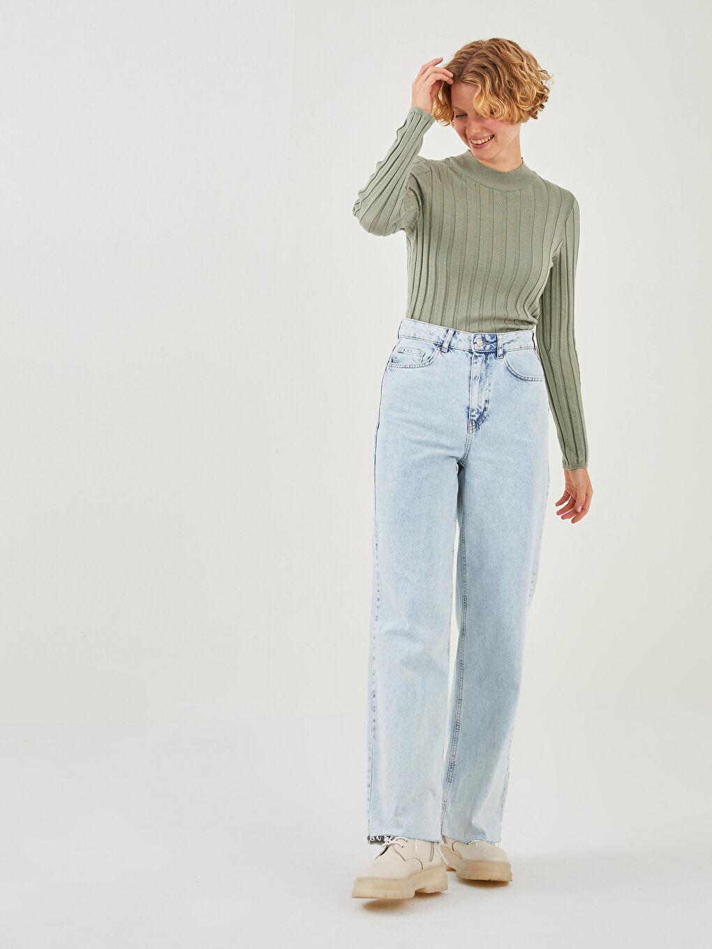 Pull-over en Tricot à Col Cheminée pour Femmes-3