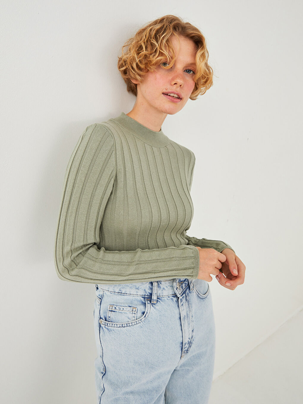 Pull-over en Tricot à Col Cheminée pour Femmes