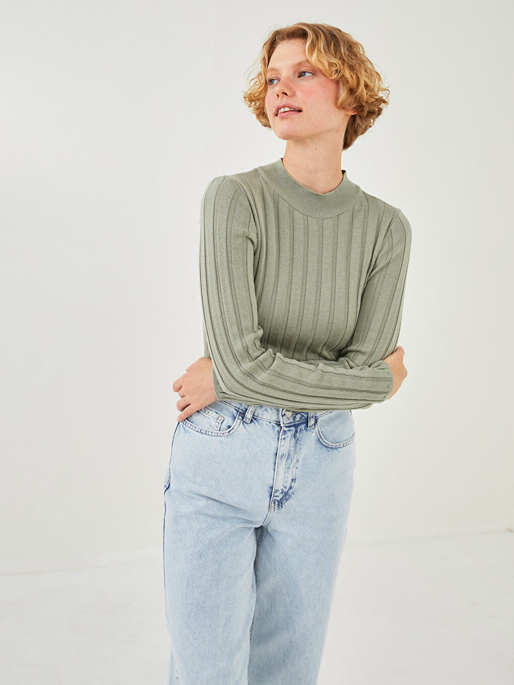 Pull-over en Tricot à Col Cheminée pour Femmes-1