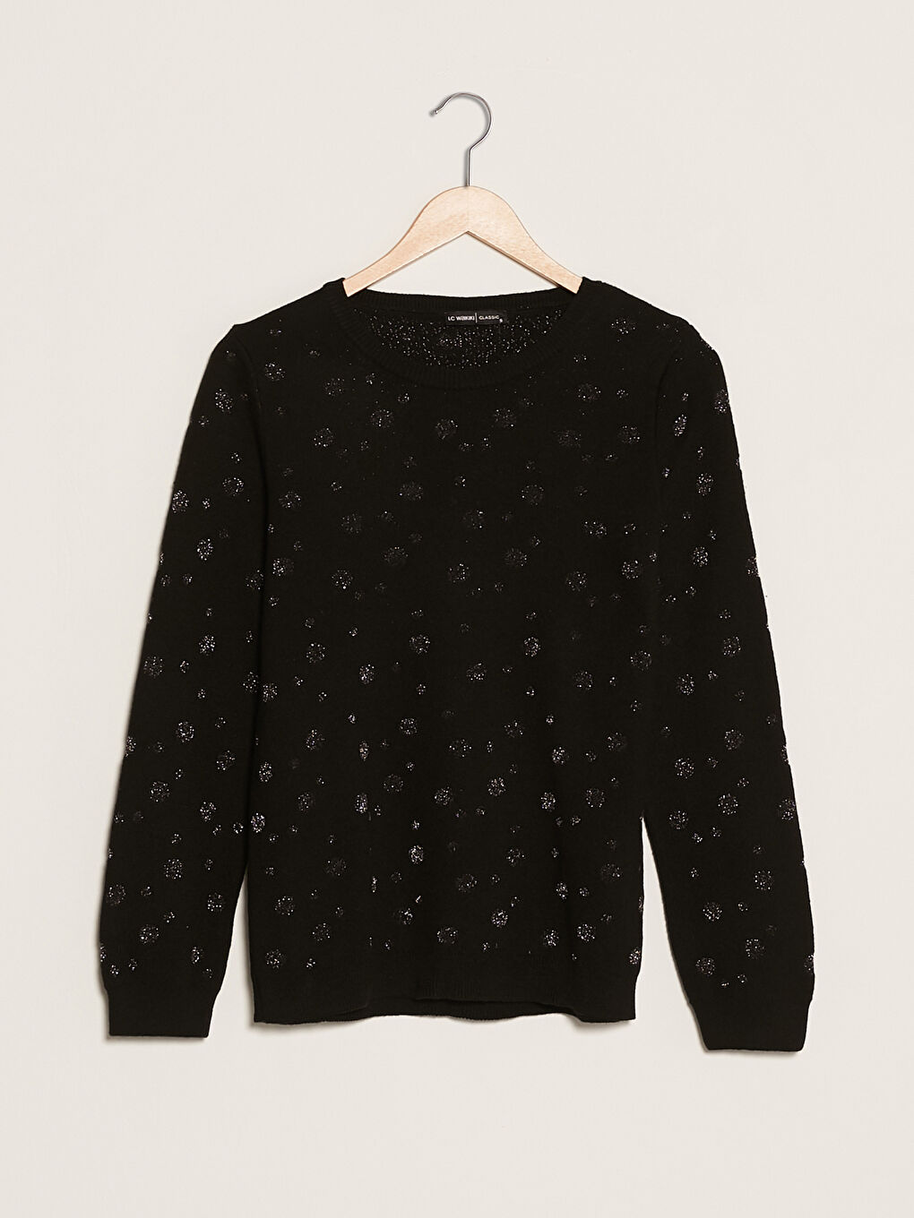 سترة تريكو بياقة دائرية بتفاصيل لامعة وكم طويل للسيدات-6