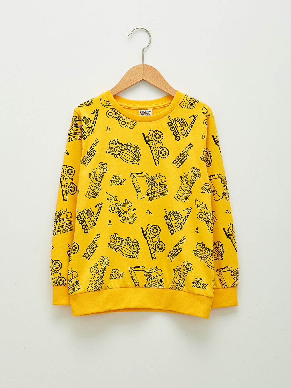 Sarı Bisiklet Yaka Baskılı Uzun Kollu Erkek Çocuk Tişört