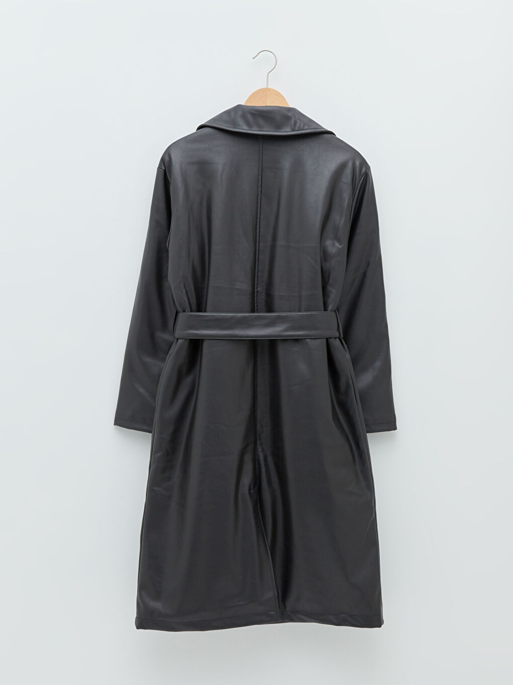 Manteau en Simili Cuir à Col Droit avec Poches Détail Manches Longues Slim pour Femmes-7