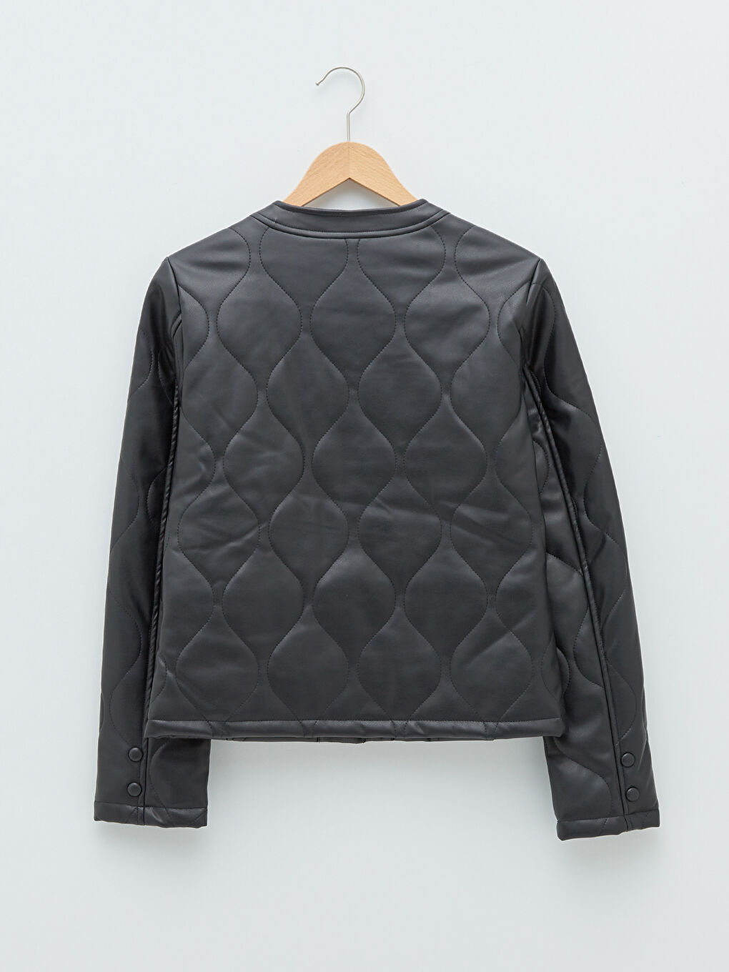 Geacă din piele ecologică cu model, guler rotund, mânecă lungă, slim pentru femei-6