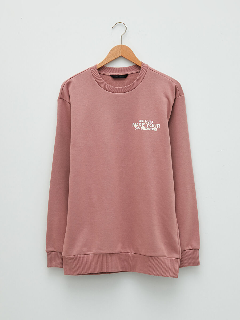 Pembe Bisiklet Yaka Baskılı Erkek Kalın Sweatshirt