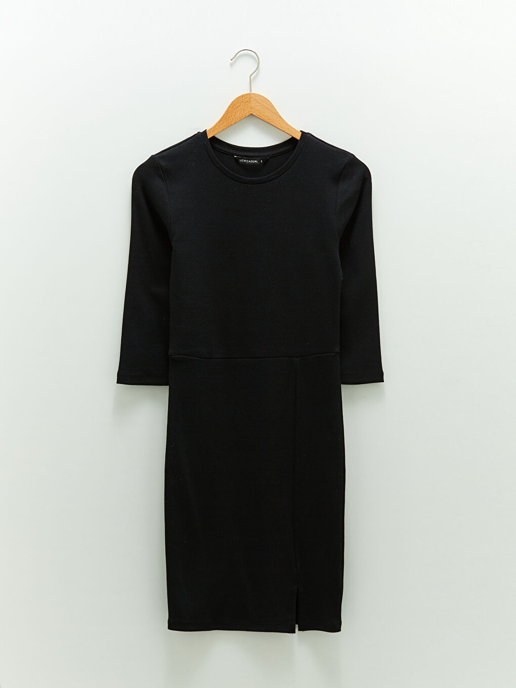 Crew Neck Straight Slit Detailed Women's Bodycon Dress-5