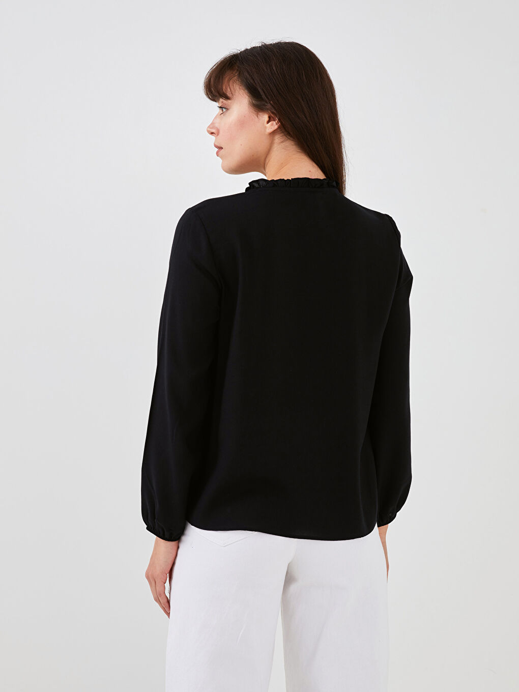 بلوزة ياقة مربوطة بكشكشة كم طويل فيسكوز للسيدات-5