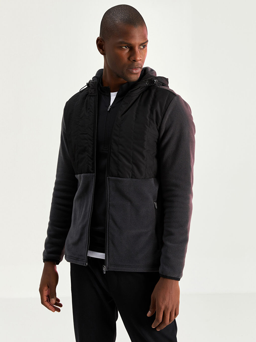 Antrasit Standart Kalıp Kapüşonlu Erkek Spor Hırka-1