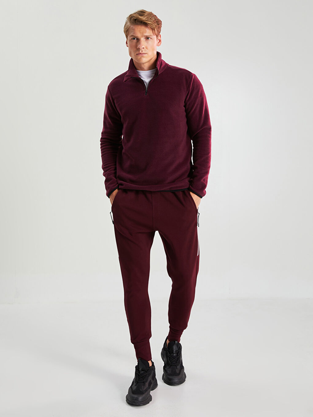 Mürdüm Dik Yaka Uzun Kollu Polar Erkek Sweatshirt-2