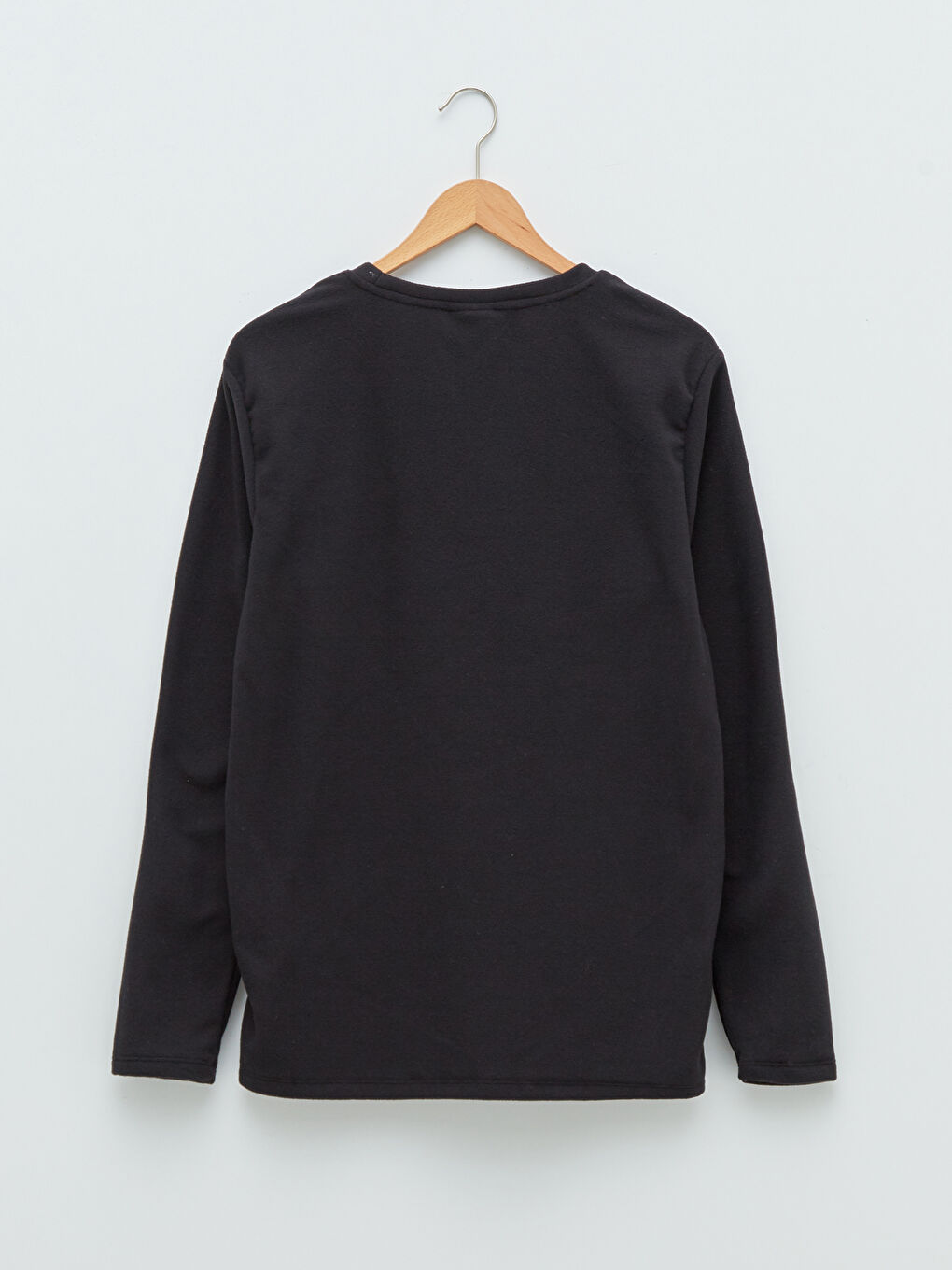 Siyah Bisiklet Yaka Uzun Kollu Polar Erkek Spor Tişört-7