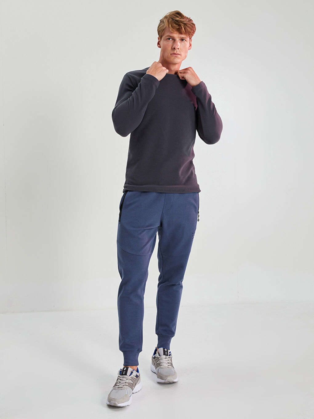 Antrasit Bisiklet Yaka Uzun Kollu Polar Erkek Spor Tişört-2