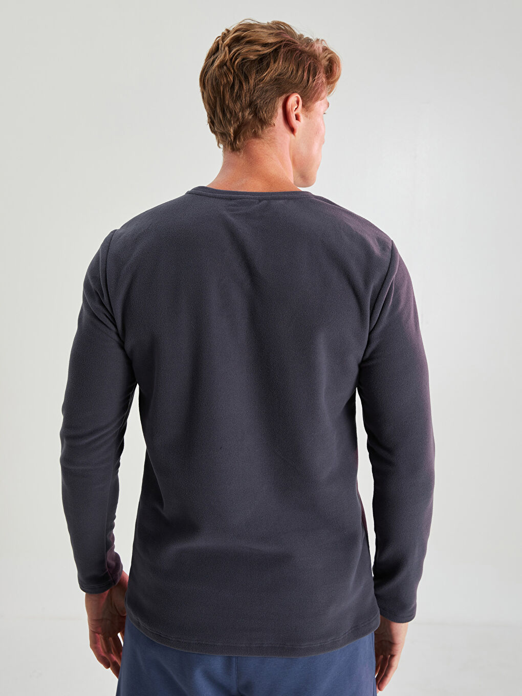 Antrasit Bisiklet Yaka Uzun Kollu Polar Erkek Spor Tişört-4