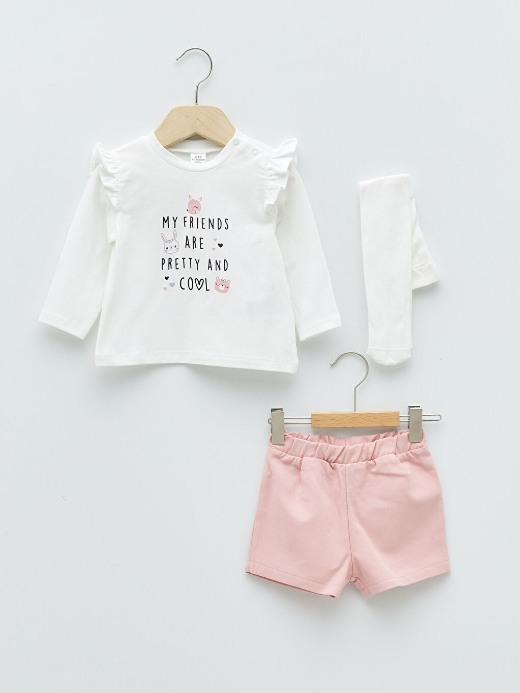 LC Waikiki Crew Neck Long Sleeved Baby Girl T-Shirt Shorts and Pantyhose 3 Piece Set -W1AO65Z1-R9J
