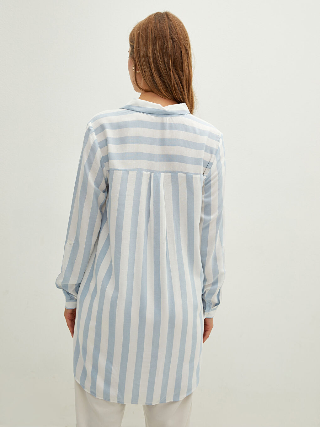 Раирана риза-туника с дълъг ръкав от вискоза за жени-4