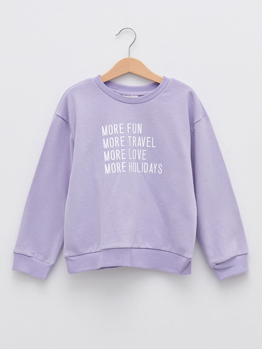 Lila Bisiklet Yaka Baskılı Uzun Kollu Kız Çocuk Sweatshirt