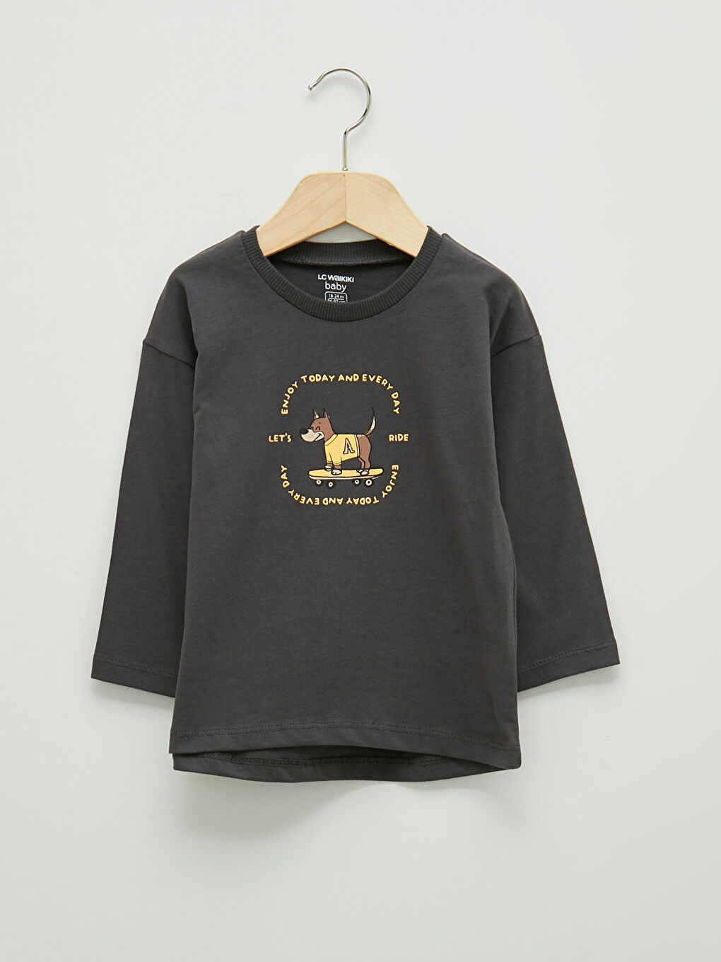 Antrasit Bisiklet Yaka Uzun Kol Erkek Bebek Tişört 3'lü-1