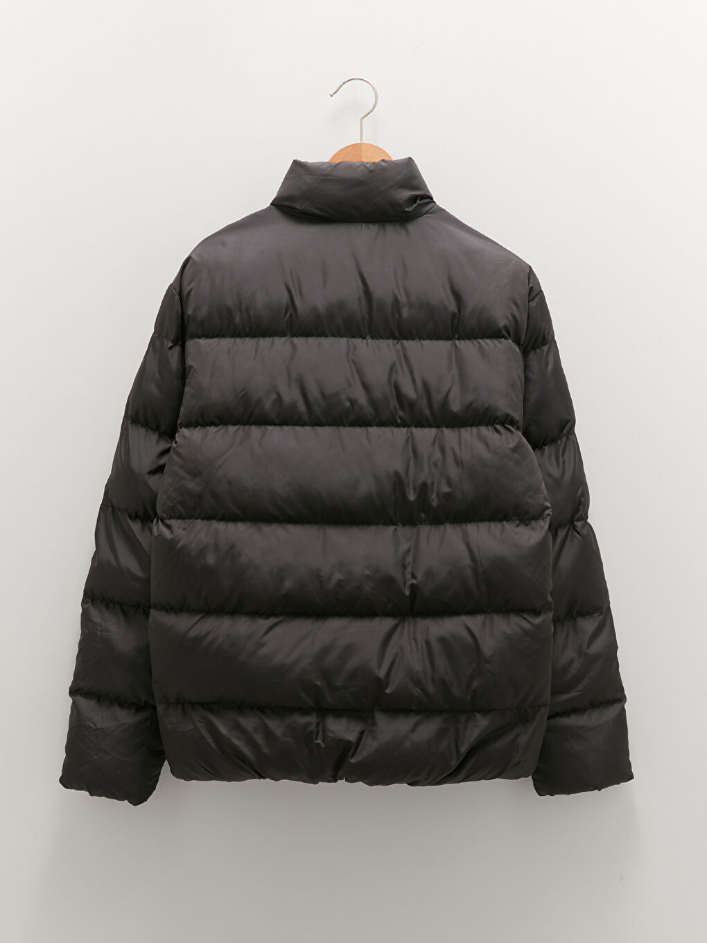 Siyah Standart Kalıp Dik Yaka Kalın Erkek Mont-8