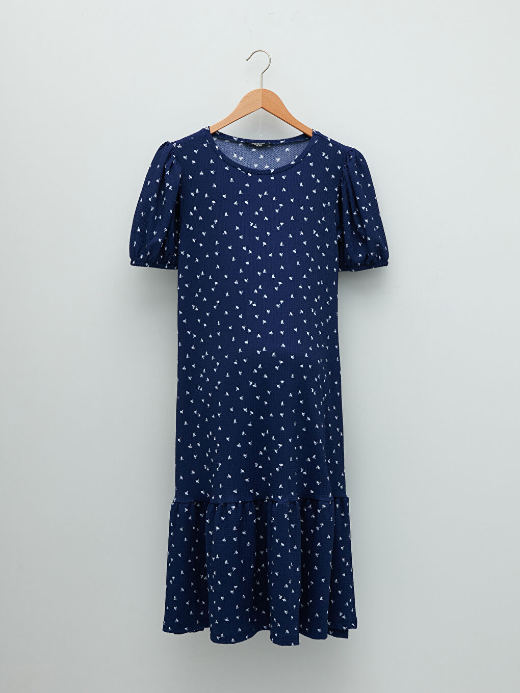 فستان حوامل كم قصير مُزهر ياقة دائرية-6