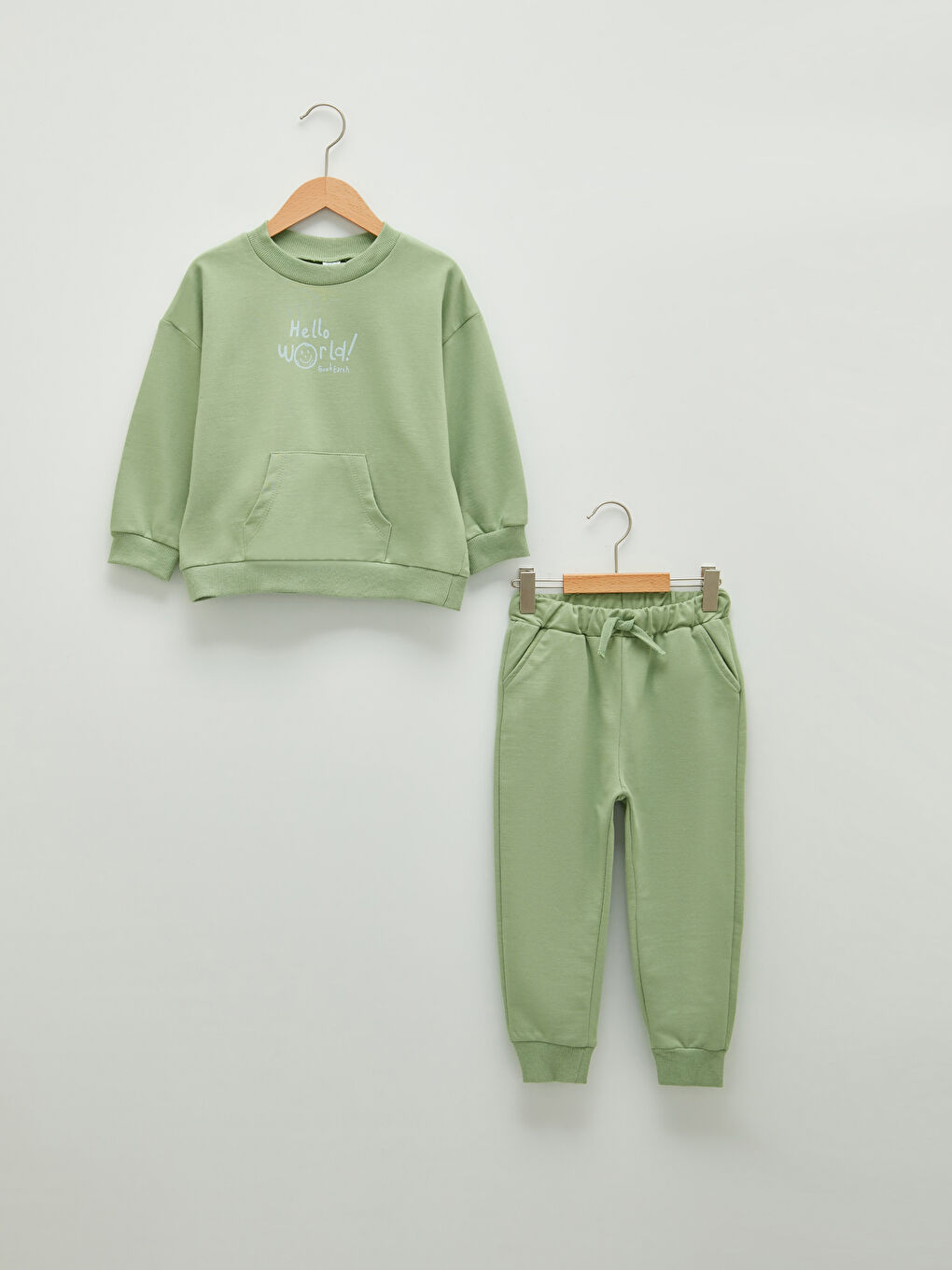 Crew Neck Long Sleeve Printed Baby Boy Sweatshirt and Jogger Tracksuit Bottom 2-Pack Set
