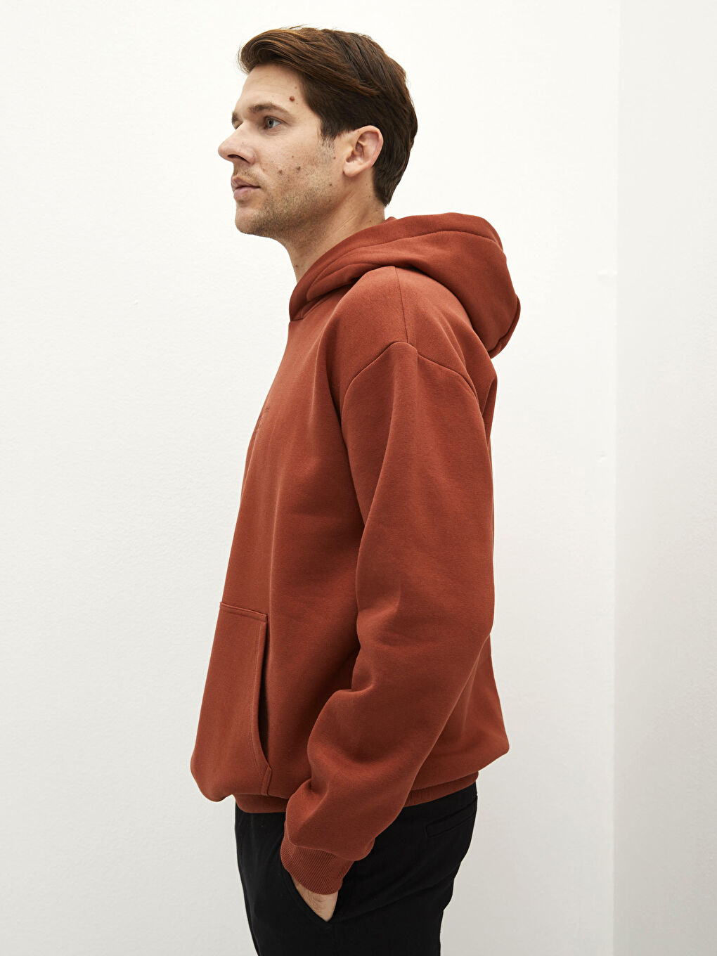 Turuncu Uzun Kollu Baskılı Erkek Hoodie