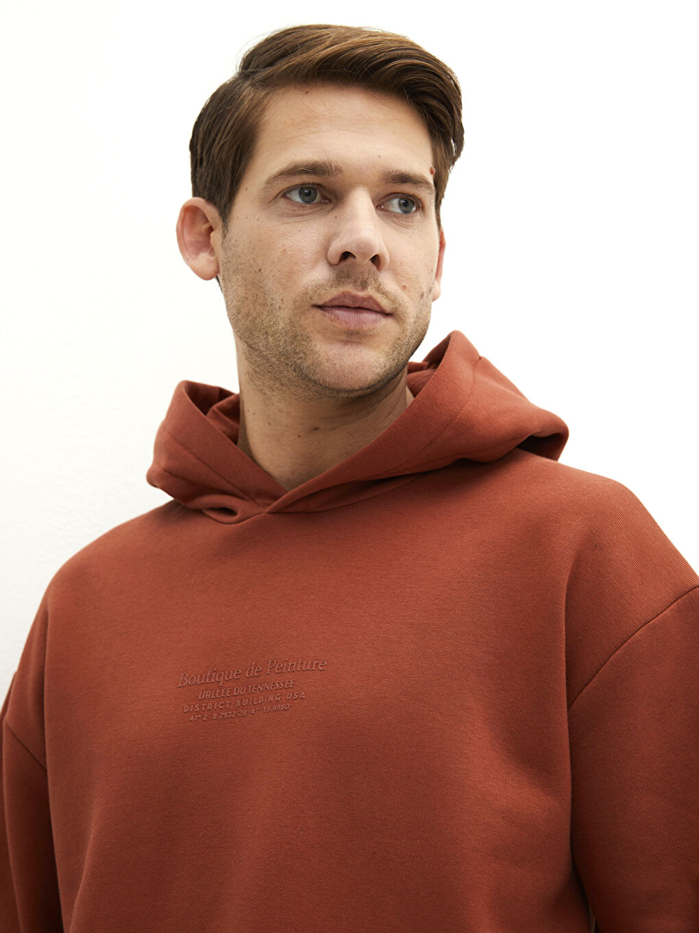 Turuncu Uzun Kollu Baskılı Erkek Hoodie-1