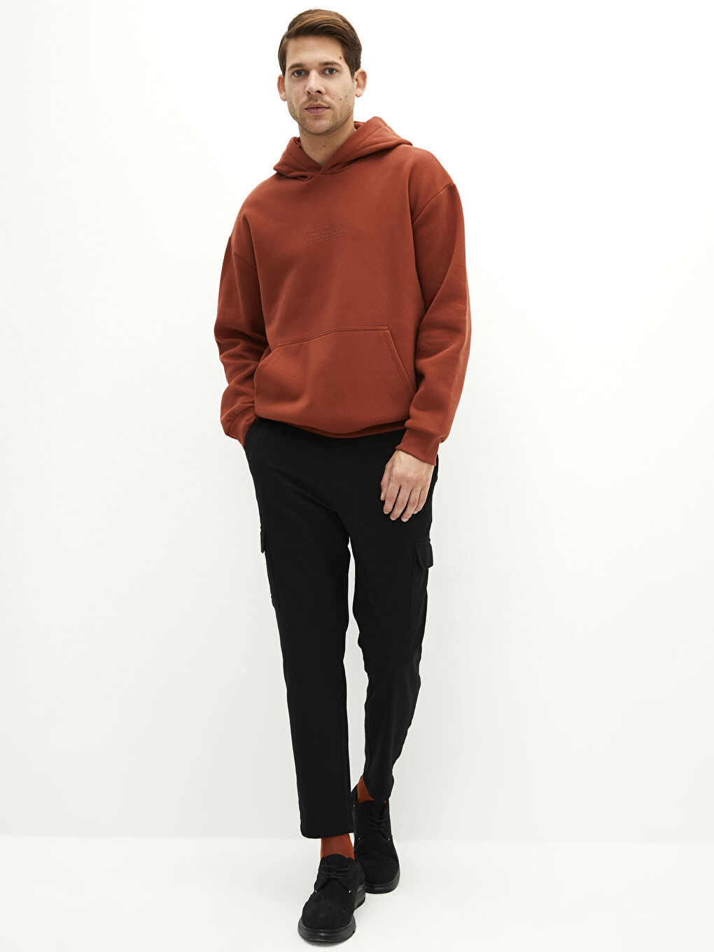 Turuncu Uzun Kollu Baskılı Erkek Hoodie-2