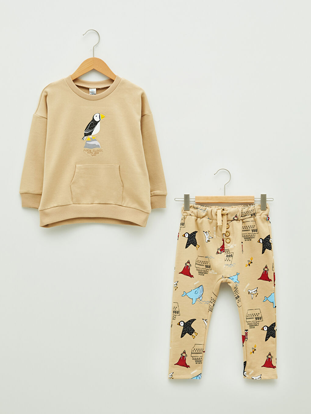 LCW baby Bisiklet Yaka Uzun Kollu Baskılı Pamuklu Erkek Bebek Sweatshirt ve Pantolon 2'li Takım -W1AR76Z1-QVB